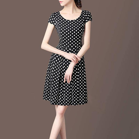 Robe vintage Crayon Noire à Pois Blancs