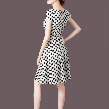 Robe vintage Crayon Blanche à Pois Noirs