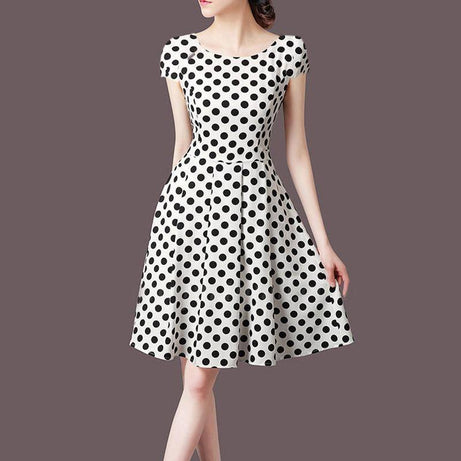 Robe vintage Crayon Blanche à Pois Noirs