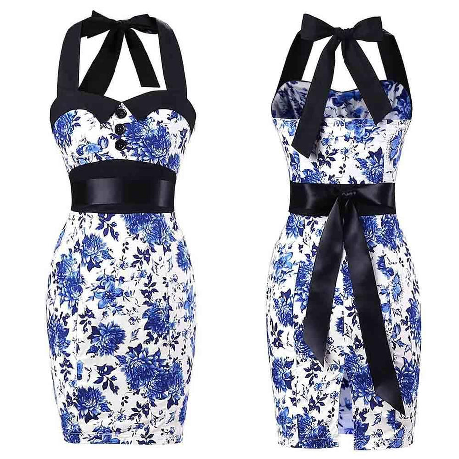 Robe vintage Crayon Fleurs Bleues