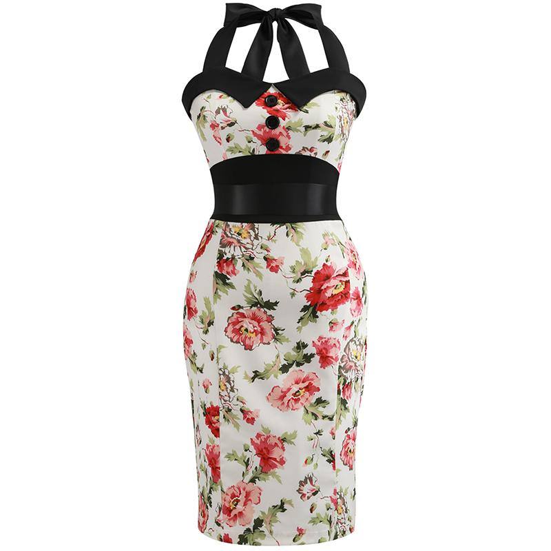Vintage Bleistiftkleid Strahlende Blumen