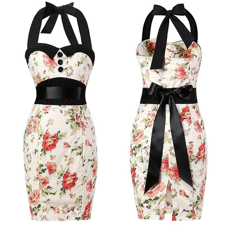 Robe vintage Crayon  Fleurs Radieuses