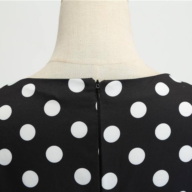 Robe vintage Demoiselle d'Honneur Noire à Pois Blancs