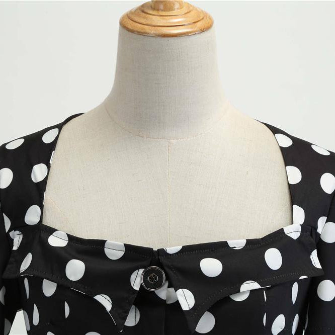 Robe vintage Demoiselle d'Honneur Noire à Pois Blancs