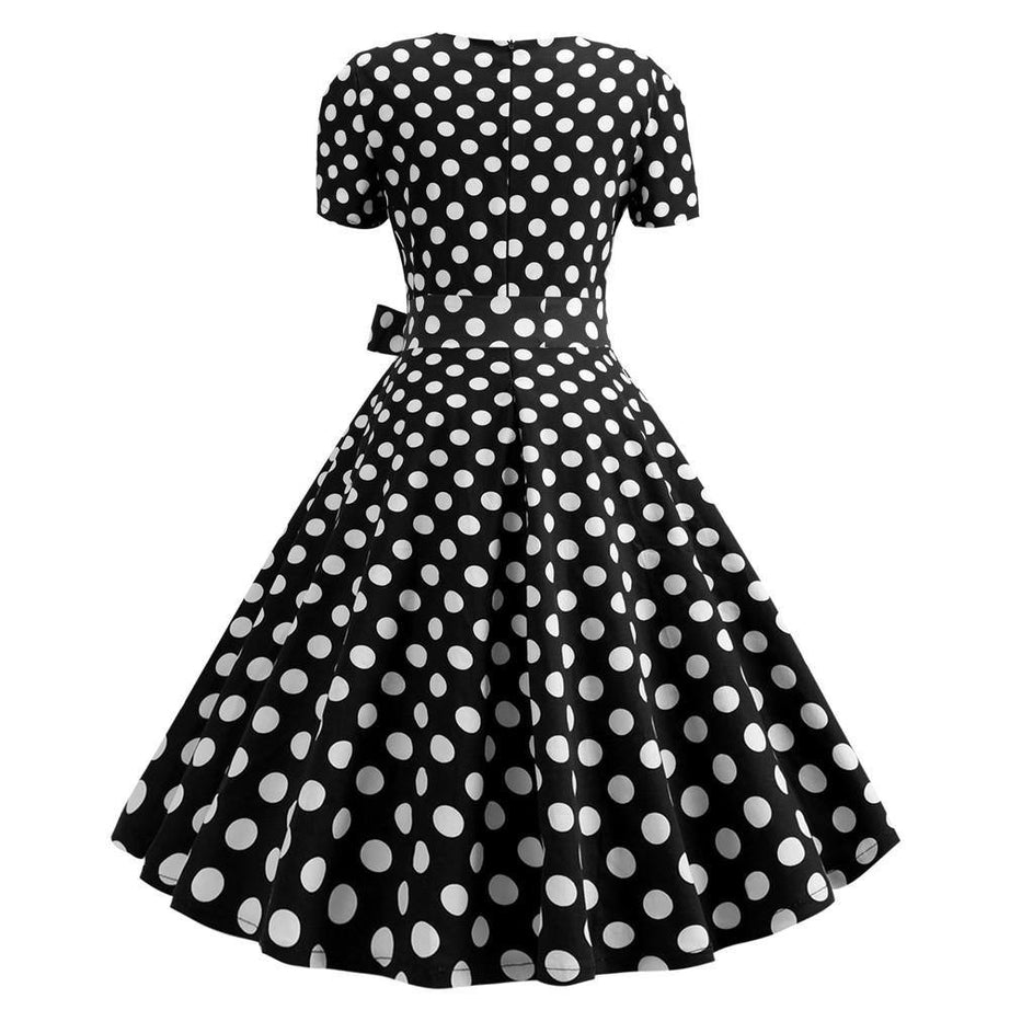 Robe vintage Demoiselle d'Honneur Noire à Pois Blancs