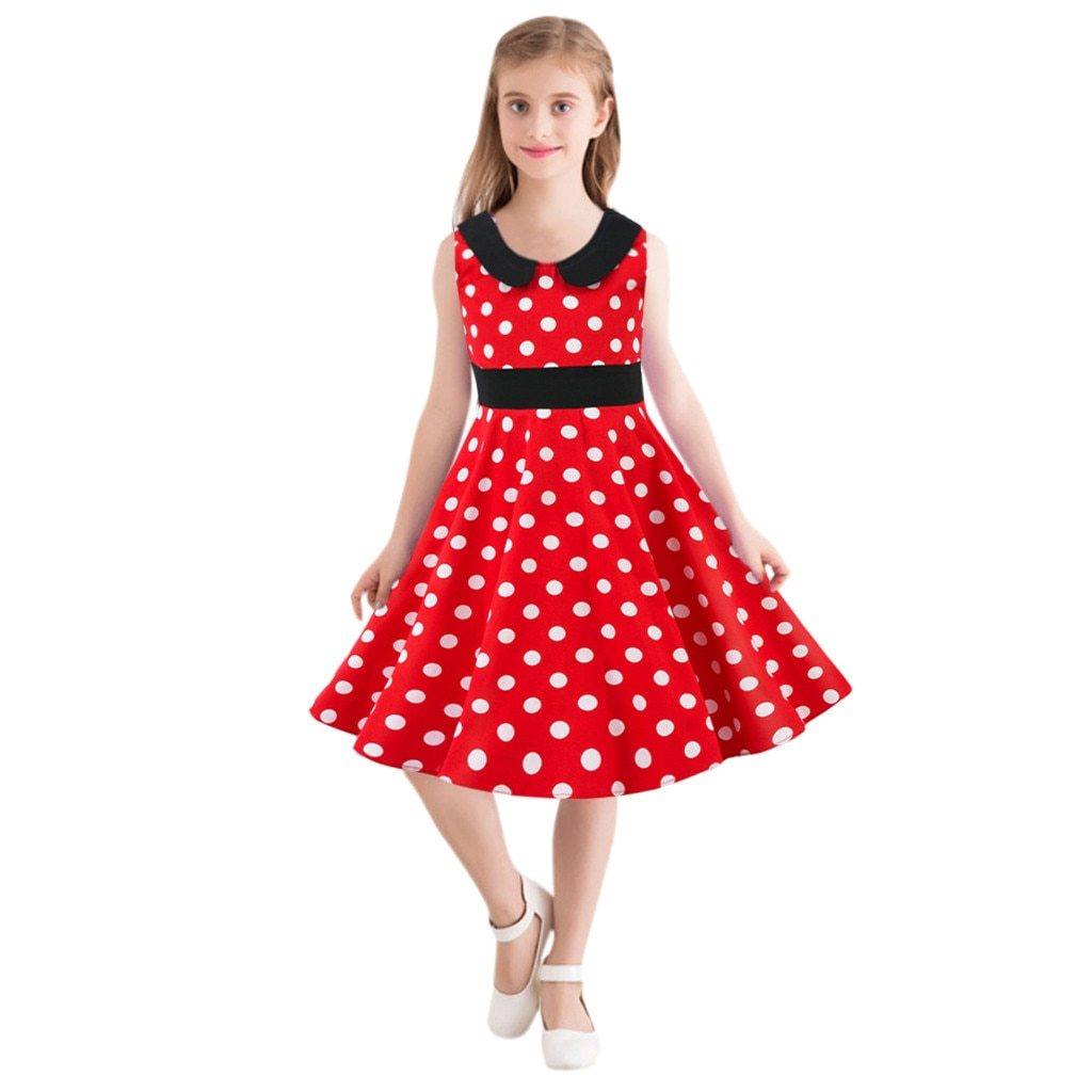 Rotes Vintage-Kleid mit weißen Punkten für Kinder