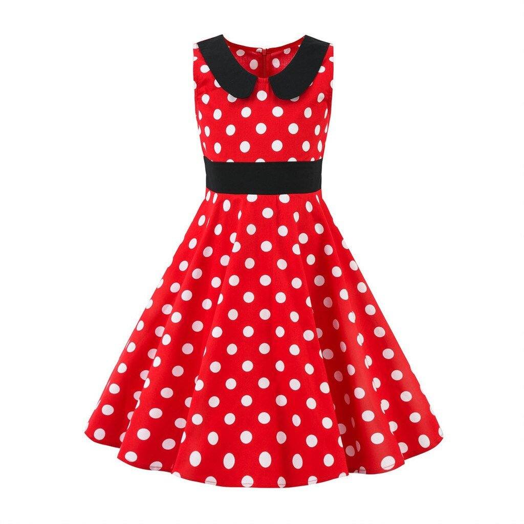 Rotes Vintage-Kleid mit weißen Punkten für Kinder