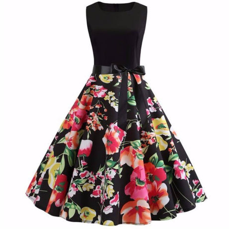 Robe vintage Noire Fleurie en Couleurs