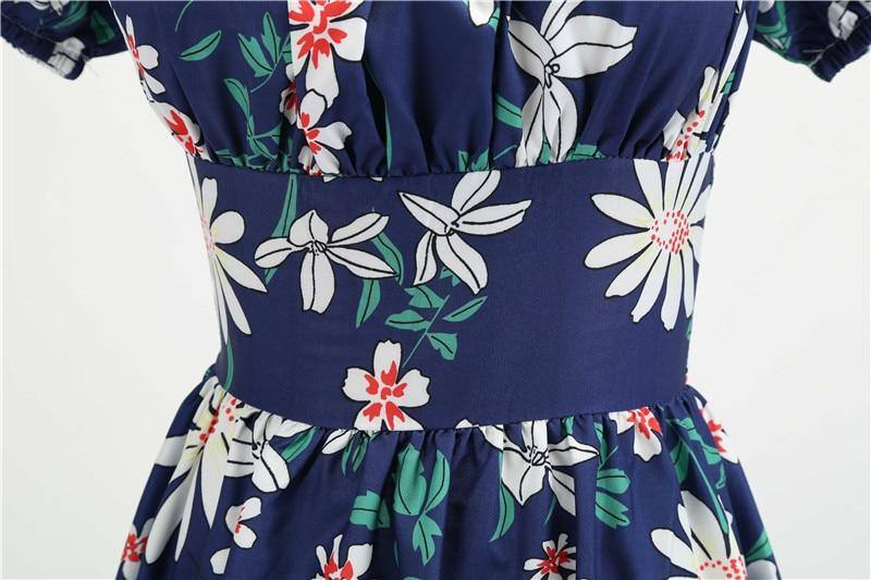 Robe vintage Bleue Marine Fleurie