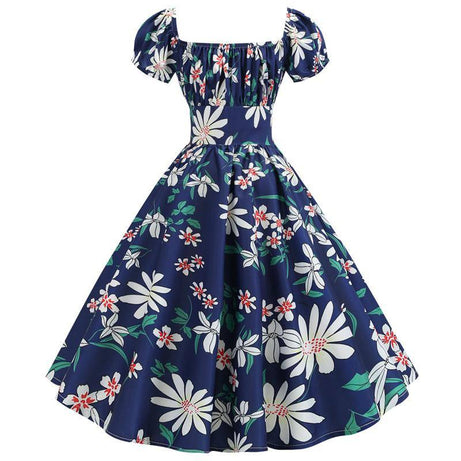 Robe vintage Bleue Marine Fleurie