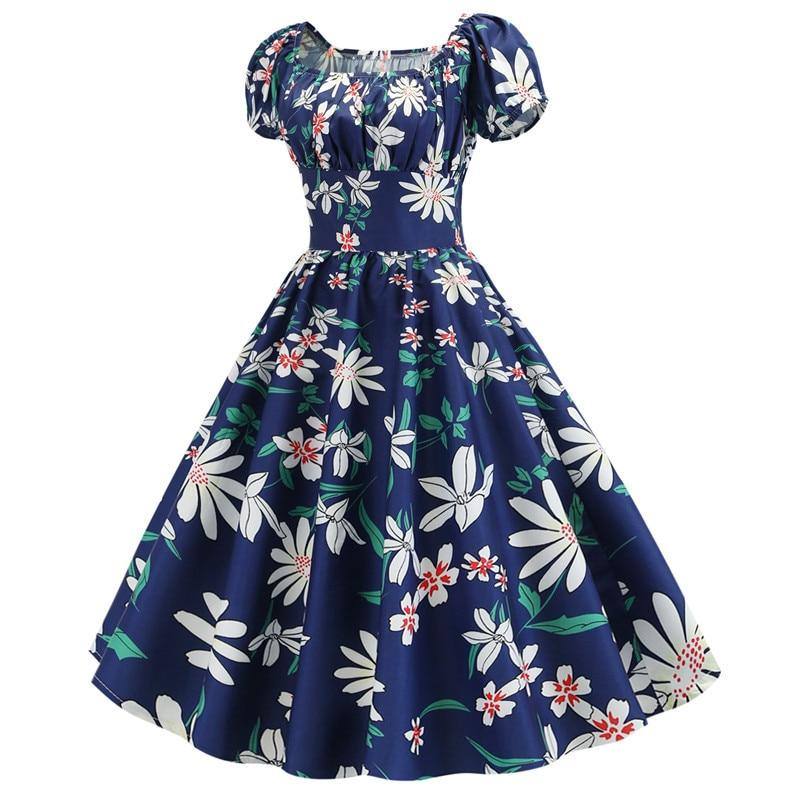 Robe vintage Bleue Marine Fleurie