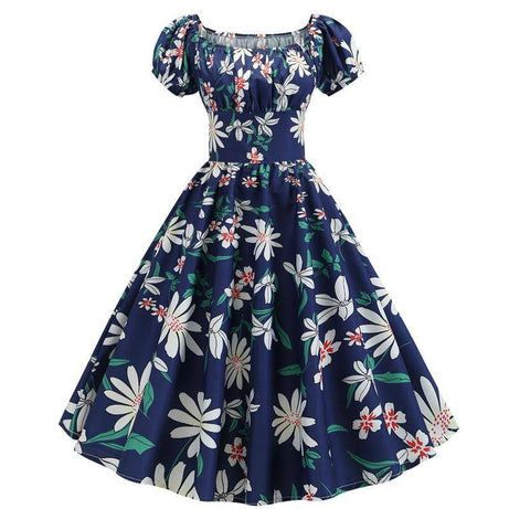 Robe vintage Bleue Marine Fleurie