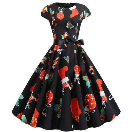 Robe vintage Noire à Motifs Noël