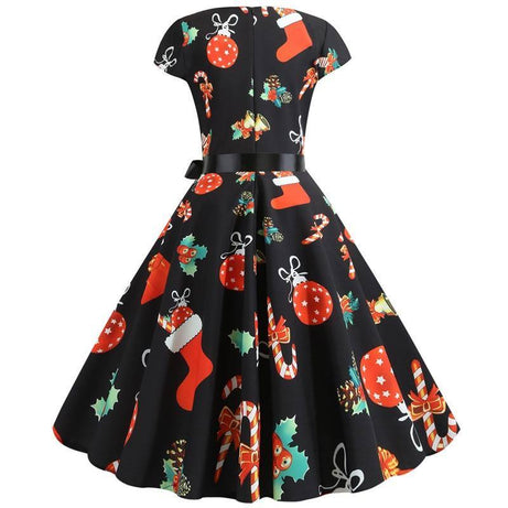 Robe vintage Noire à Motifs Noël