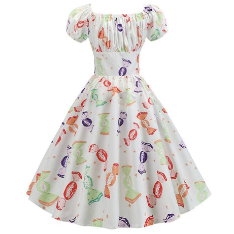 Robe vintage Blanche Motifs Bonbons