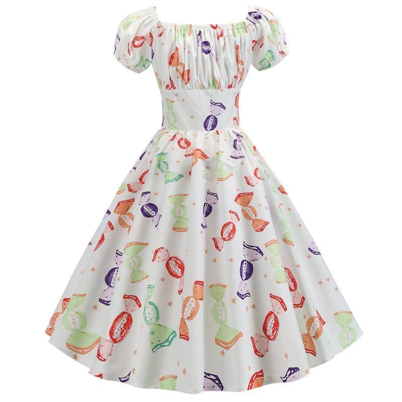 Robe vintage Blanche Motifs Bonbons