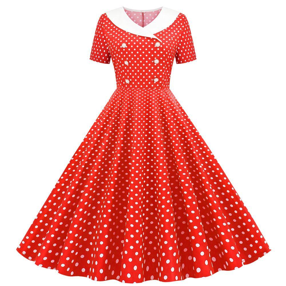 Rotes Vintage-Kleid mit weißen Tupfen-Chic