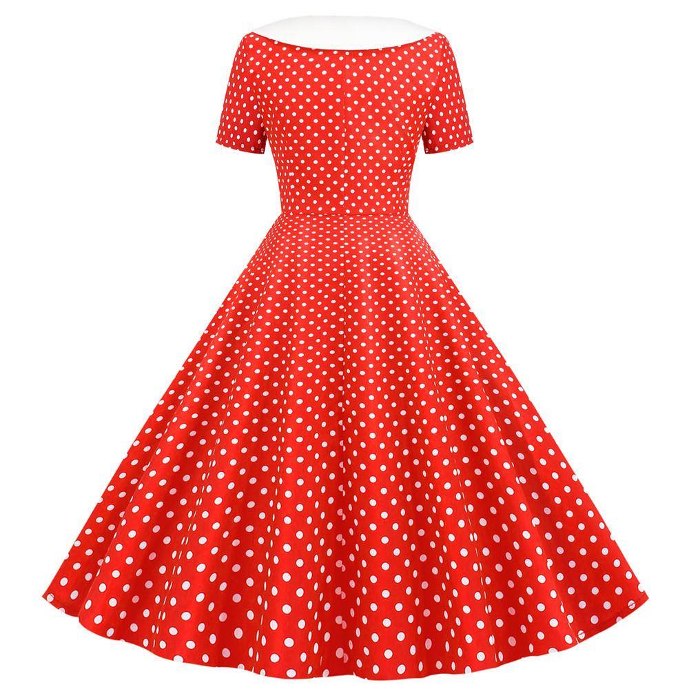 Robe vintage Rouge à Pois Blancs Chic