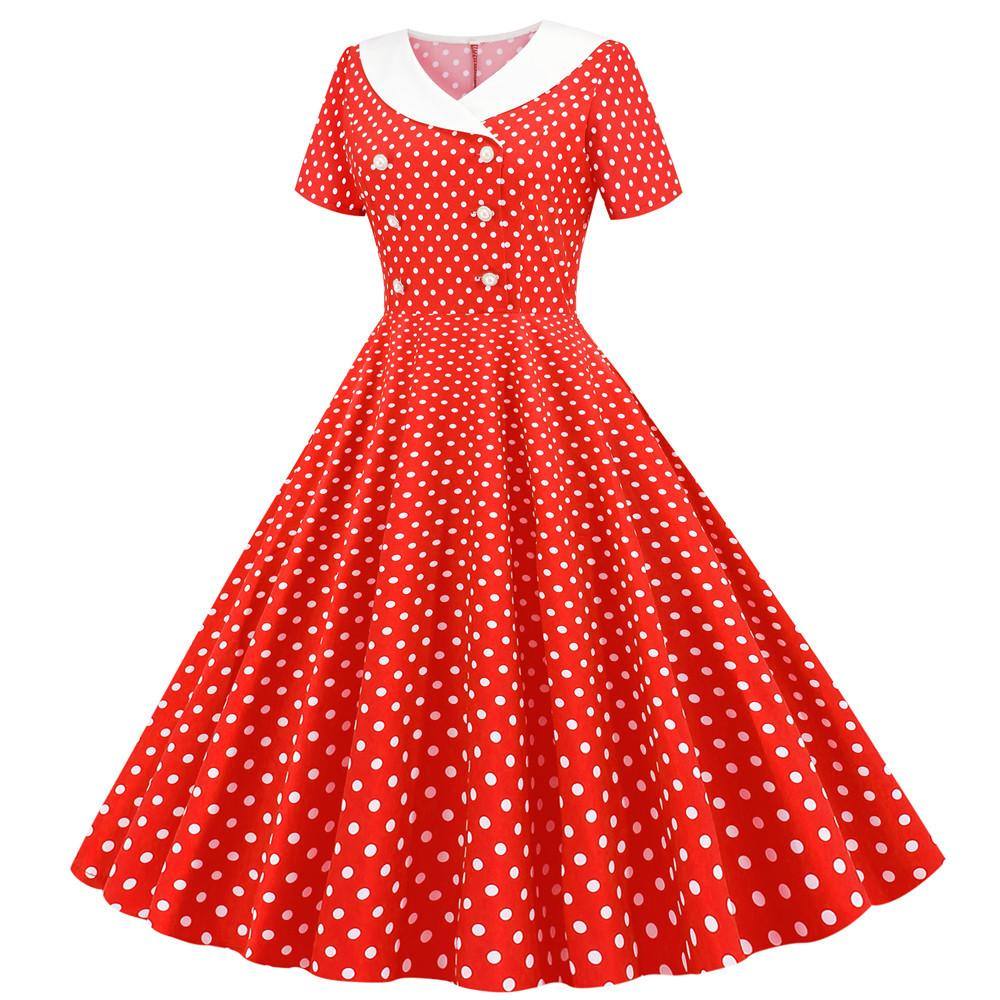 Rotes Vintage-Kleid mit weißen Tupfen-Chic