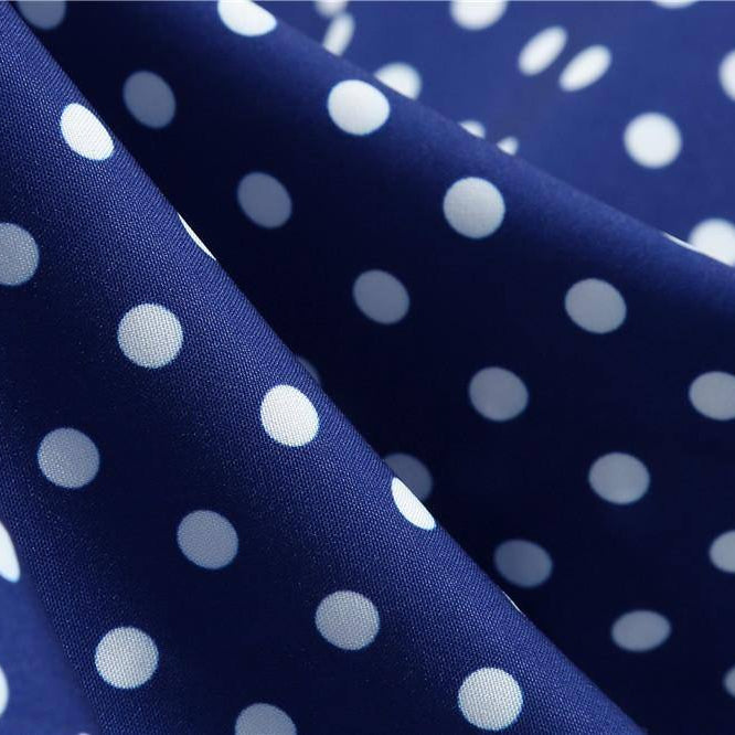 Robe vintage Bleue à Pois Blancs à Col Croisé