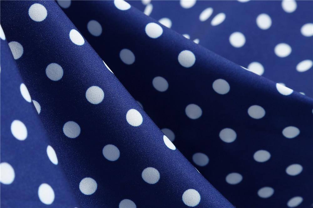 Robe vintage Bleue à Pois Blancs à Col Croisé