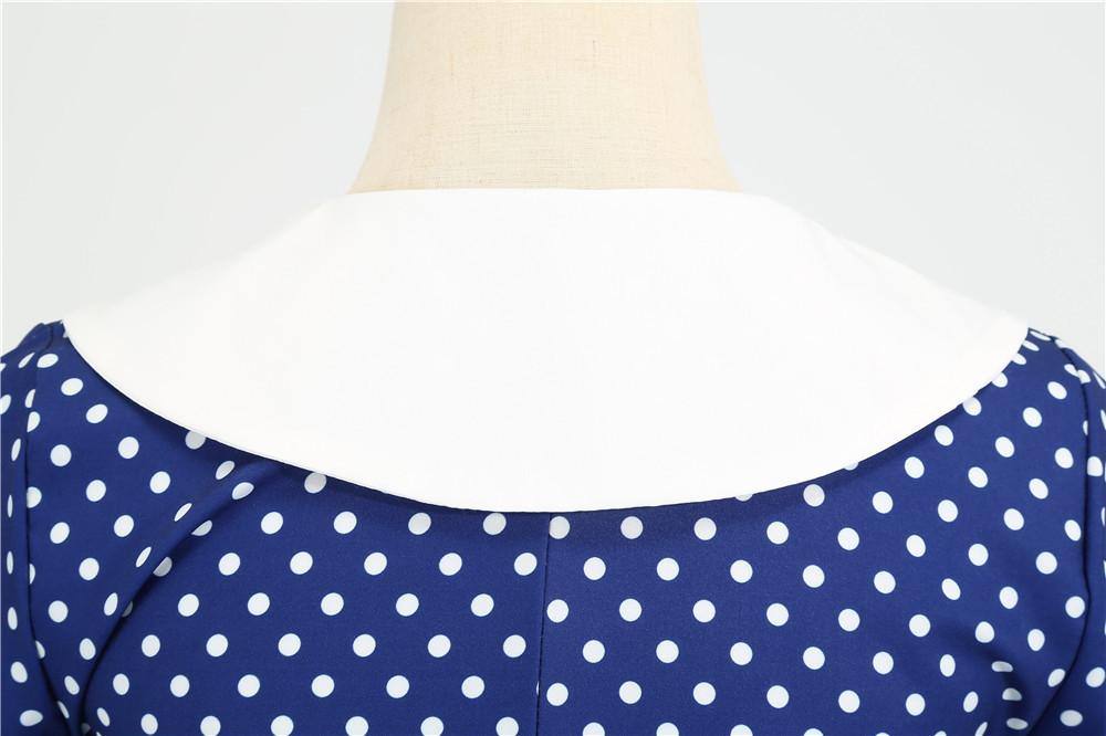 Robe vintage Bleue à Pois Blancs à Col Croisé