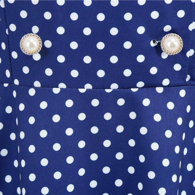 Robe vintage Bleue à Pois Blancs à Col Croisé