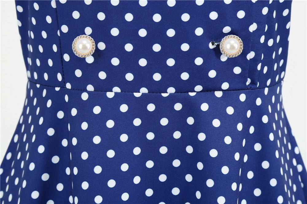Robe vintage Bleue à Pois Blancs à Col Croisé