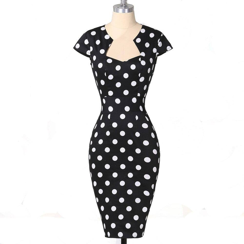 Robe vintage Crayon Noire à Pois Blancs Chic