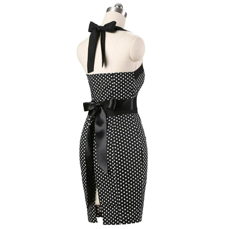 Robe vintage Crayon Noire à Pois Blancs