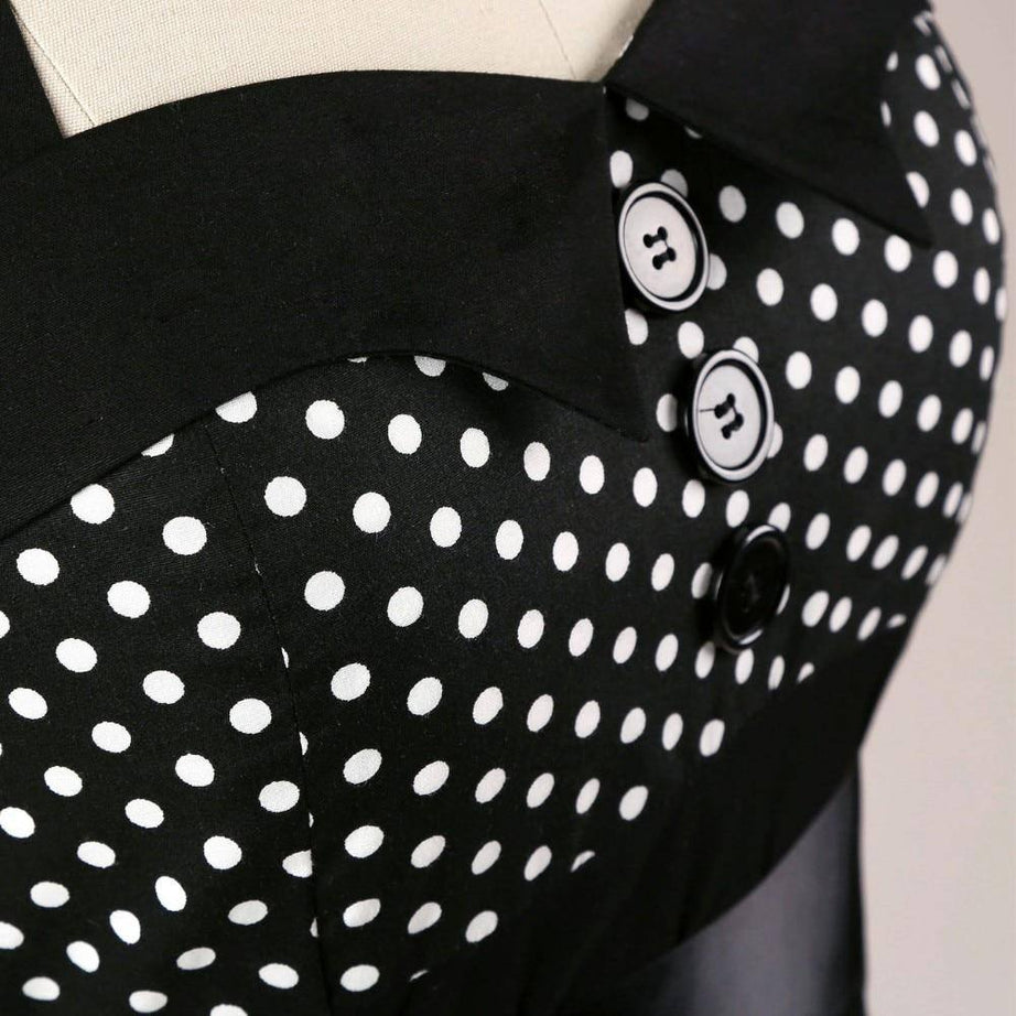 Robe vintage Crayon Noire à Pois Blancs