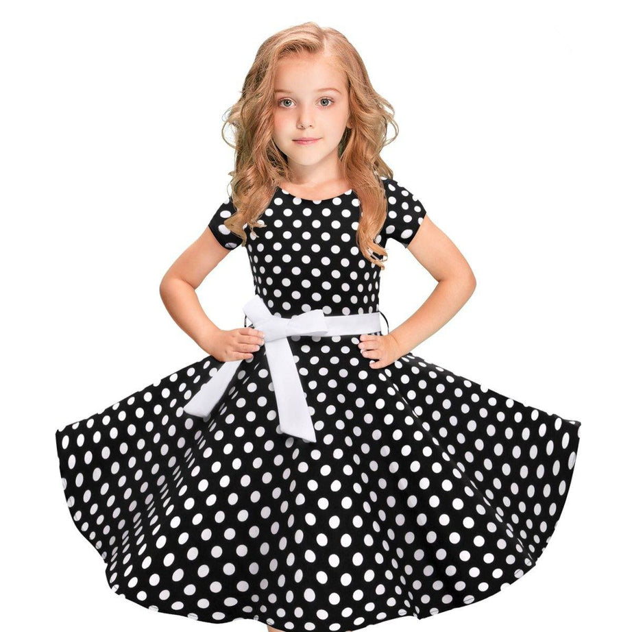Robe vintage Noire à Pois Blancs Pour Enfant