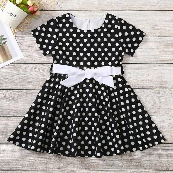 Robe vintage Noire à Pois Blancs Pour Enfant