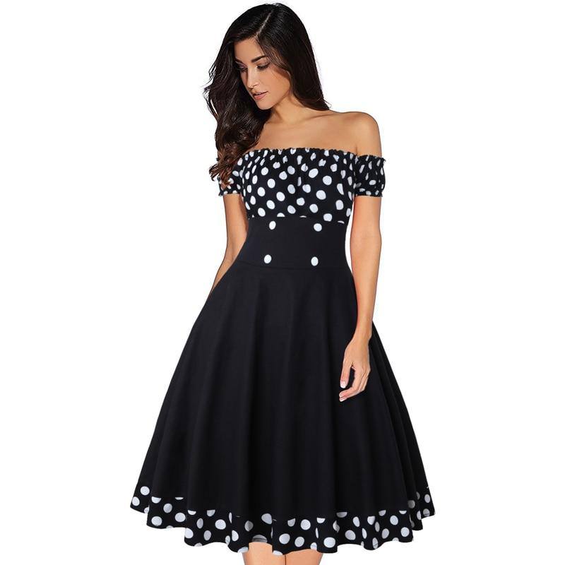 Vintage schwarzes schulterfreies Kleid