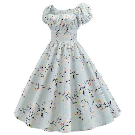 Robe vintage d'Été Bleue Ciel Fleurie