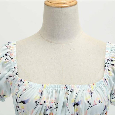 Robe vintage d'Été Bleue Ciel Fleurie