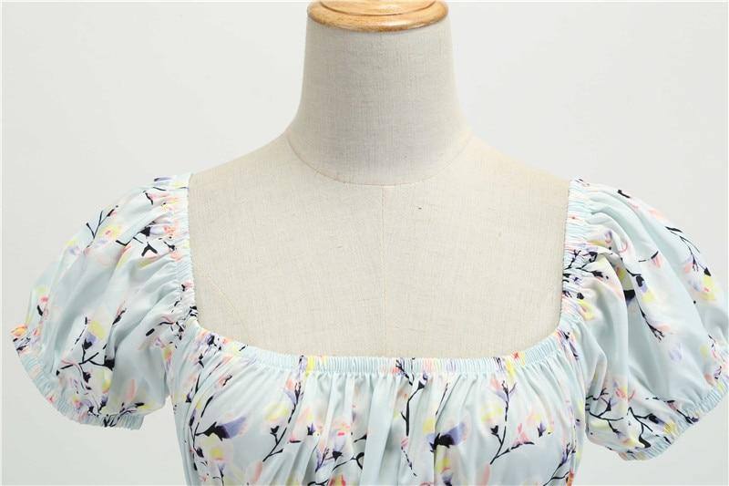 Robe vintage d'Été Bleue Ciel Fleurie