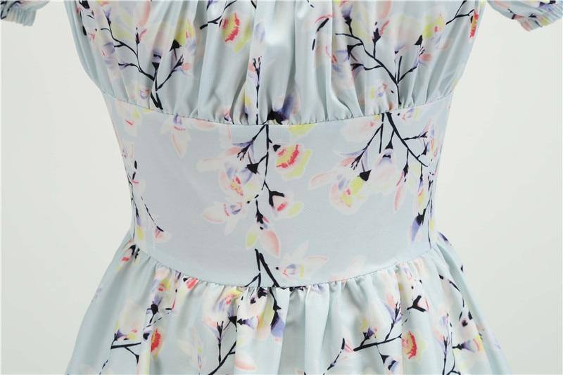 Robe vintage d'Été Bleue Ciel Fleurie
