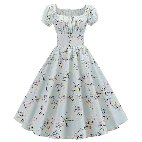 Robe vintage d'Été Bleue Ciel Fleurie