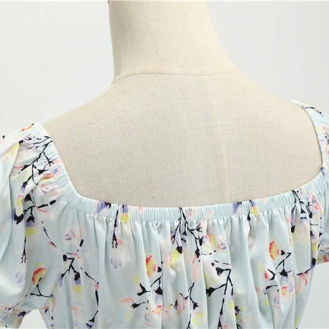 Robe vintage d'Été Bleue Ciel Fleurie