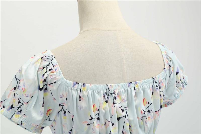 Robe vintage d'Été Bleue Ciel Fleurie
