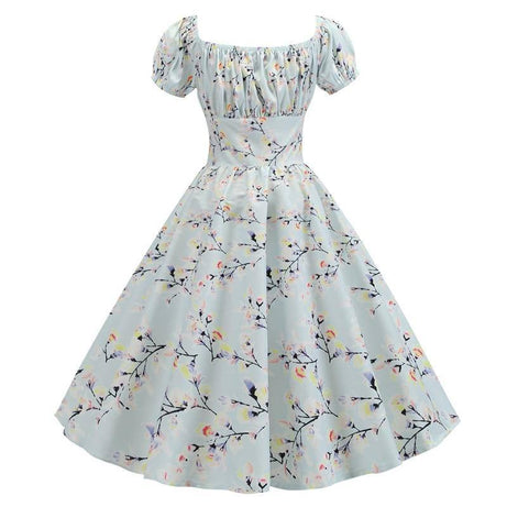 Robe vintage d'Été Bleue Ciel Fleurie