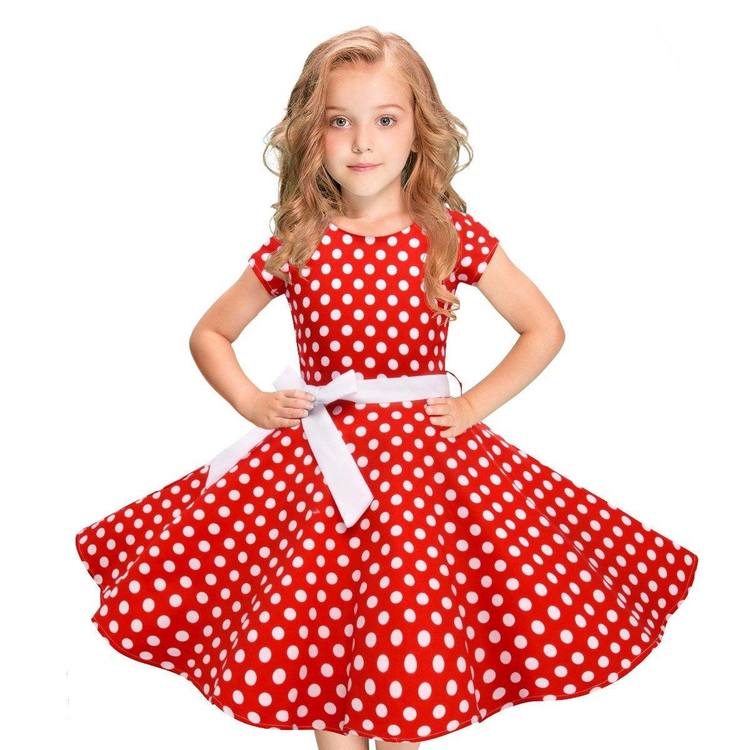 Rotes Vintage-Kleid mit weißen Punkten für Mädchen