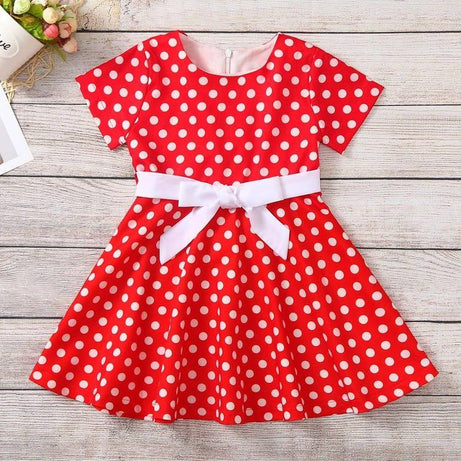 Rotes Vintage-Kleid mit weißen Punkten für Mädchen