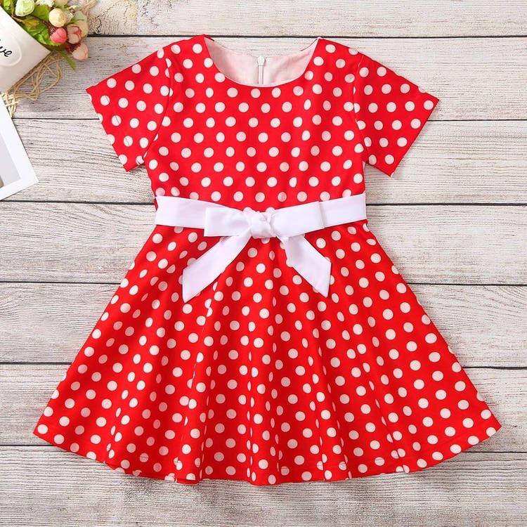 Rotes Vintage-Kleid mit weißen Punkten für Mädchen