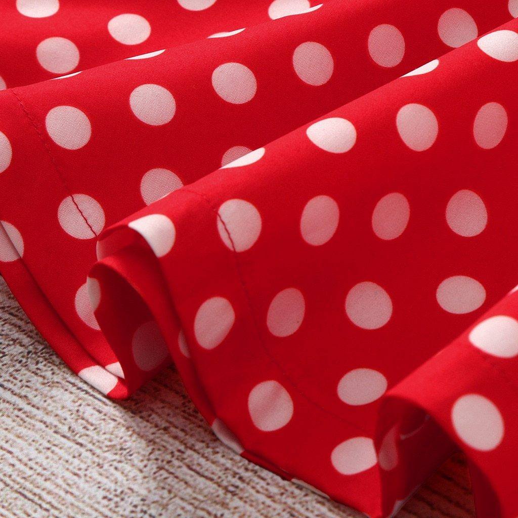 Rotes Vintage-Kleid mit weißen Punkten für Mädchen
