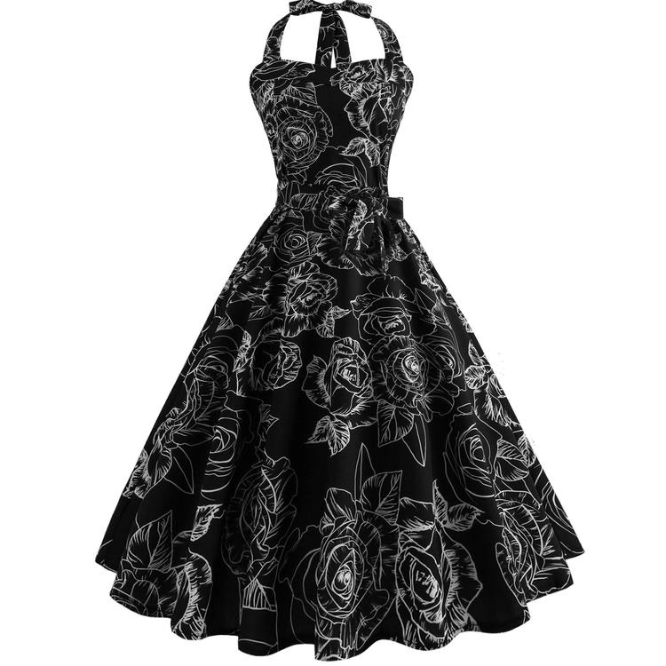 Robe vintage Noire Florale