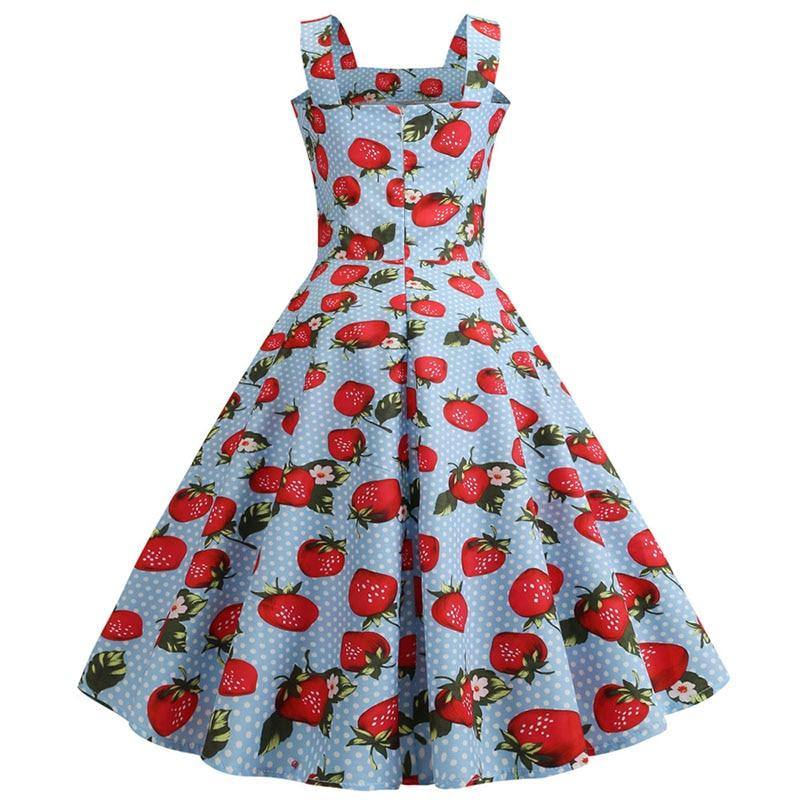 Robe vintage Bleue Ciel à Fraises