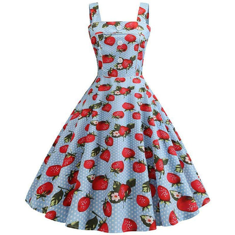 Robe vintage Bleue Ciel à Fraises