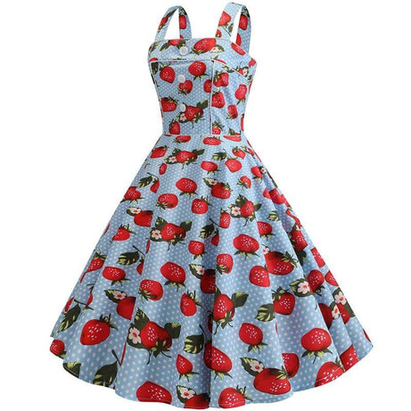 Robe vintage Bleue Ciel à Fraises